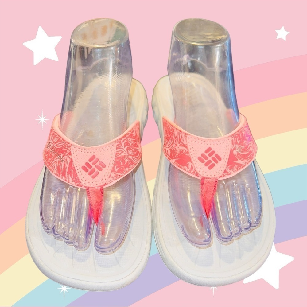 Columbia Flip Flops Thongs Women's Size 5 Omni Grip Techlite Pink & White Print